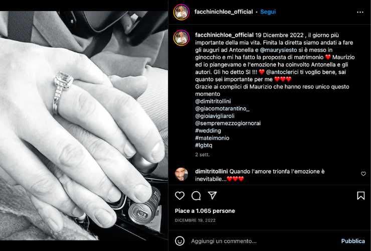 La proposta di matrimonio a Chloe Facchini . instagram