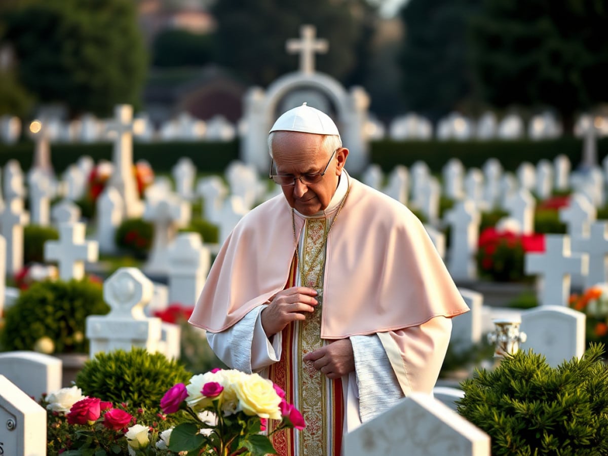 Roma, il Papa al cimitero laurentino per il 2 novembre: prega in silenzio per i bambini non nati